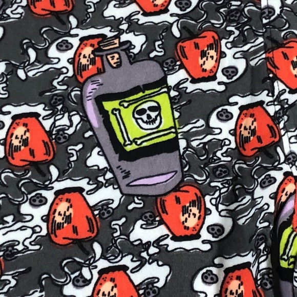 LuLaRoe Halloween Apples & Bottles Grey Leggings - Picture 2 of 5